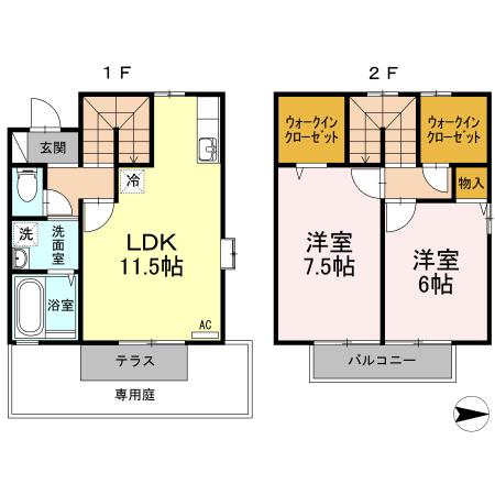 ヴィルヌーブ　Ａ棟(2LDK)の間取り写真