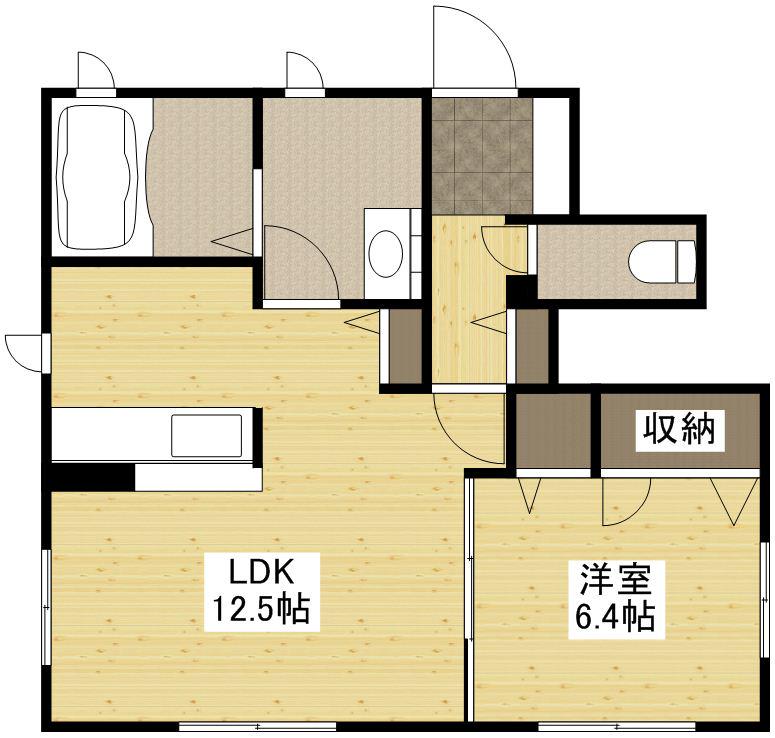 グランドソレイユ B棟(1LDK/1階)の間取り写真