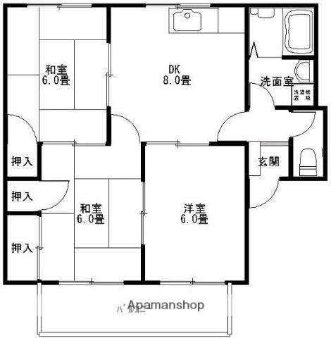 ソレアード東野A棟(3DK/2階)の間取り写真