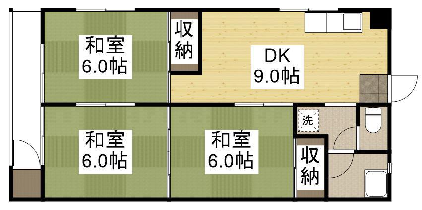 國本ビル(3DK/3階)の間取り写真