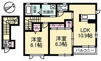 プロヌーブ西本浦 A棟(2LDK/2階)の間取り写真