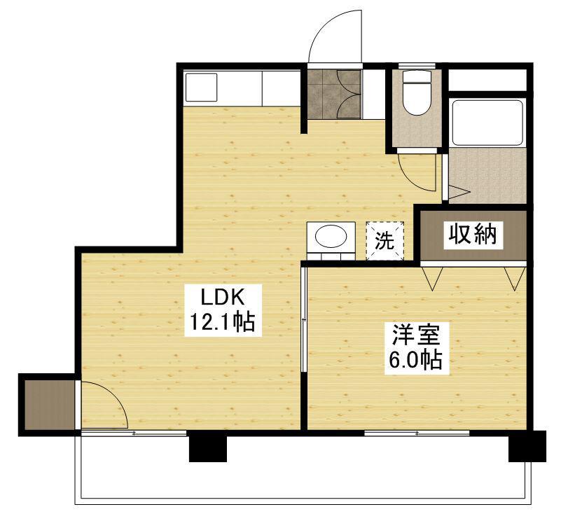 エイトビル横川新町(1LDK/4階)の間取り写真