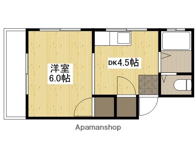 実森ビル(1DK/4階)の間取り写真