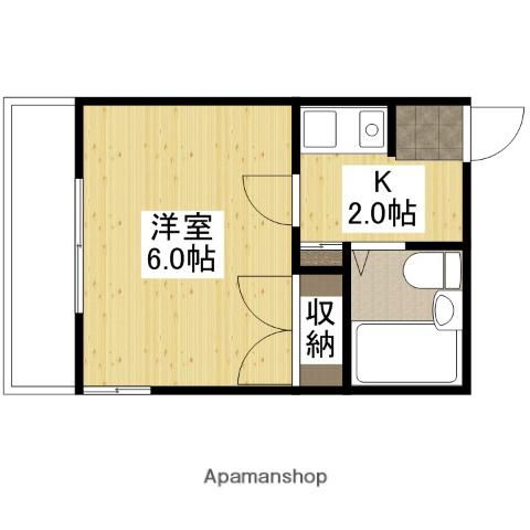 エステート中広(1K/2階)の間取り写真