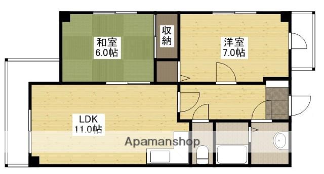 沖ビル(2LDK/4階)の間取り写真