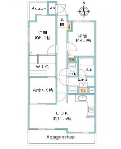 ジェイシティ橋本町音楽大学前(3LDK/6階)の間取り写真