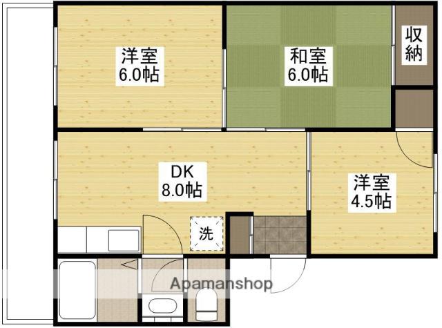 島本ビル(3DK/2階)の間取り写真