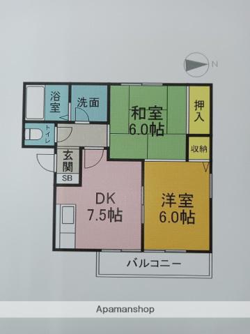 カーサ・シュー(2DK/2階)の間取り写真