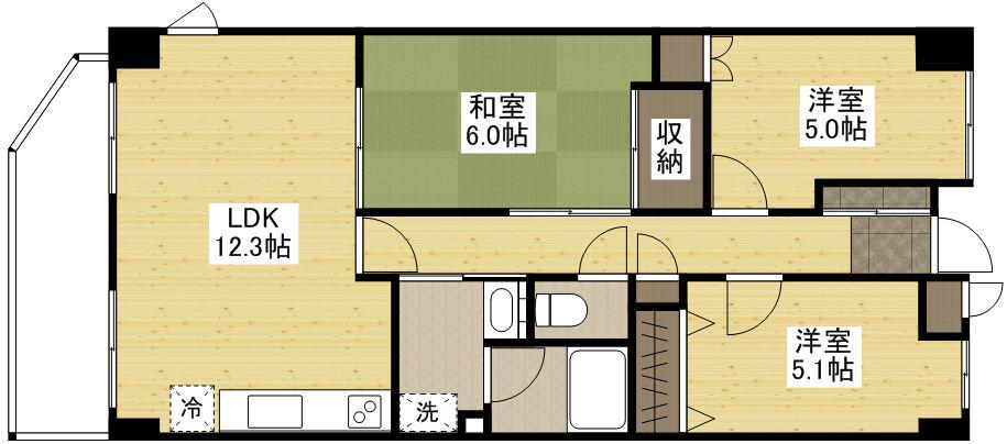 両祖ビル(3LDK/7階)の間取り写真