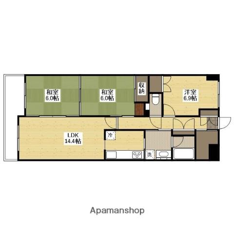 ホウライツルビル(3LDK/5階)の間取り写真