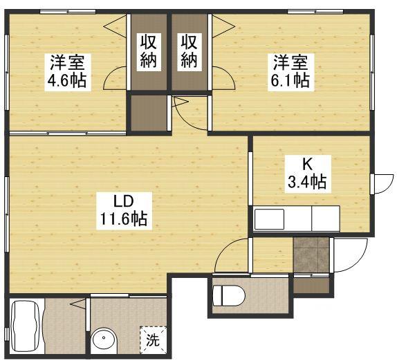 ディアハインB棟(2LDK/1階)の間取り写真