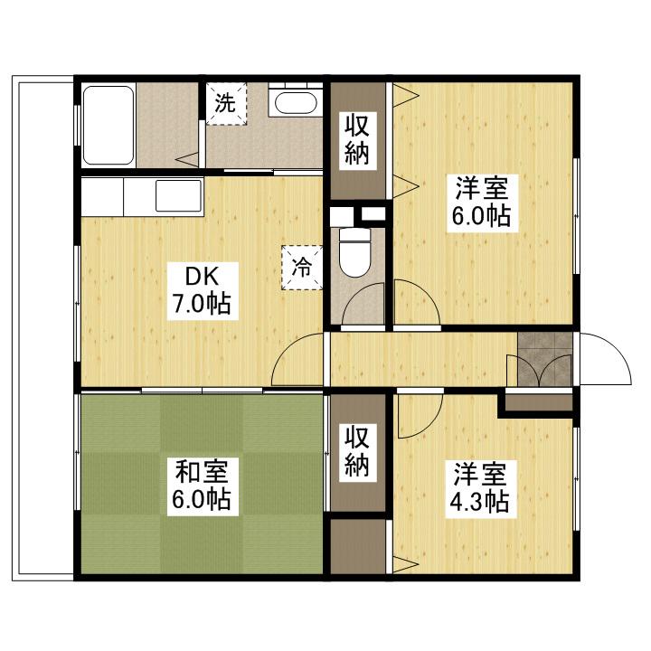 ベージュ278(3DK/3階)の間取り写真