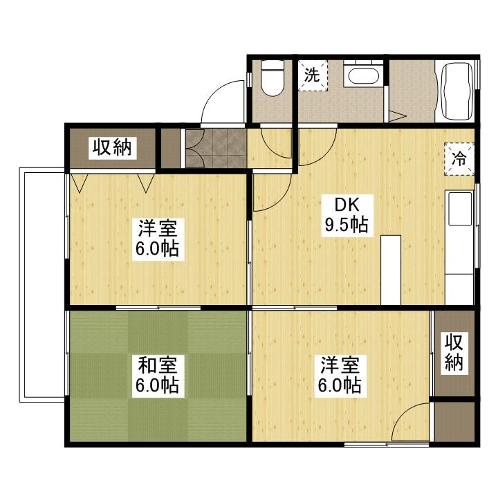 セジュール加美B棟(3DK/1階)の間取り写真