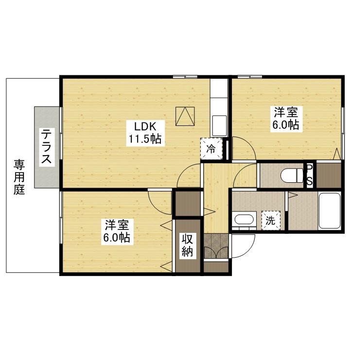 ハーモニー南(2LDK/1階)の間取り写真