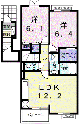 サニーガーデンA(2LDK/2階)の間取り写真