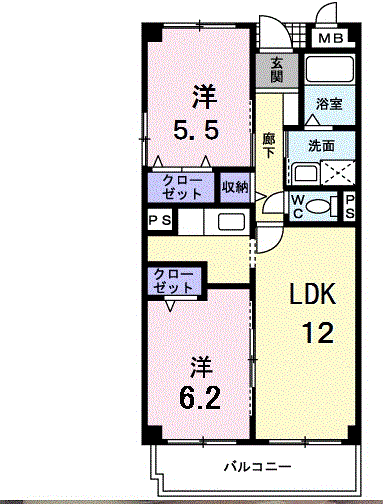 ラ・コスモス(2LDK/1階)の間取り写真