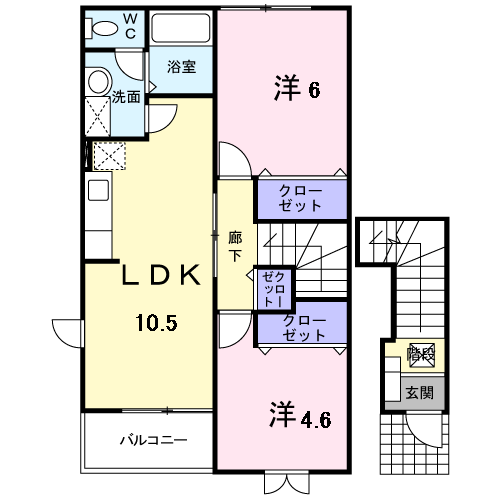 ベルアンジュ B棟(2LDK/2階)の間取り写真