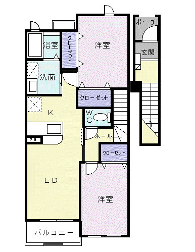 メリディオⅠ番館(2LDK/2階)の間取り写真