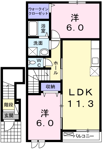 カーサフェリーチェ弐番館(2LDK/2階)の間取り写真