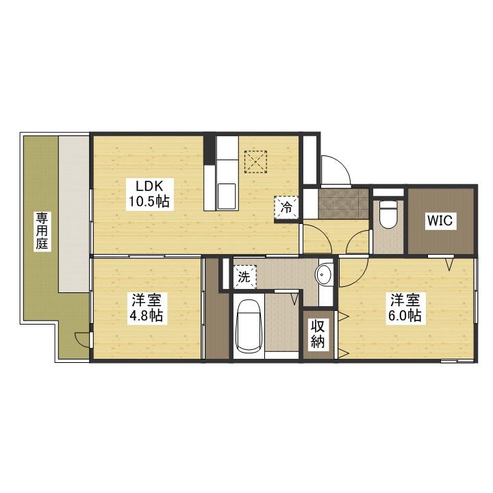 ボヌールK(2LDK/1階)の間取り写真