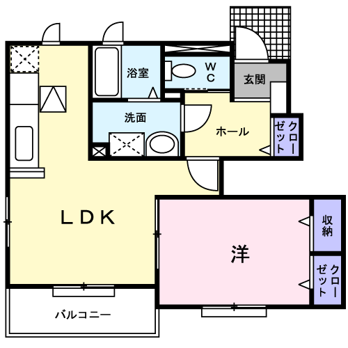 カルムA(1LDK/1階)の間取り写真