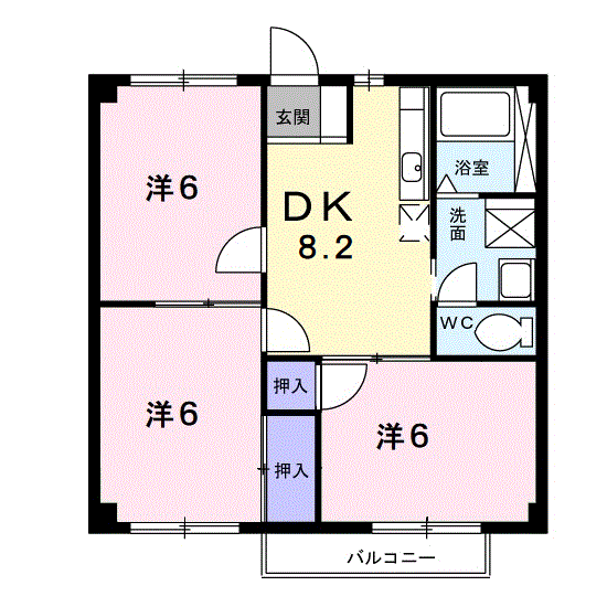 エスポワールA(3DK/2階)の間取り写真