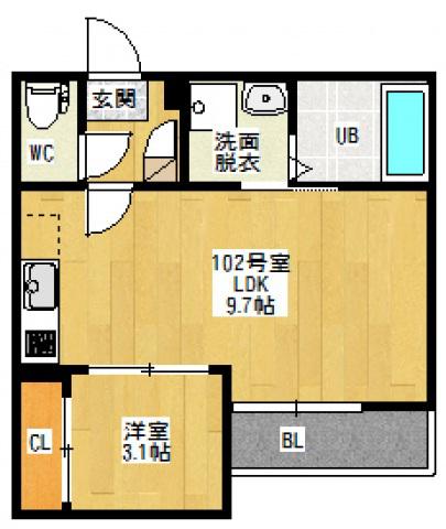 GRANDTICモンテキュール(1LDK/1階)の間取り写真