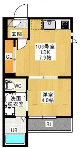 GRANDTIC 東雲本町Ⅱ(1DK/1階)の間取り写真