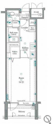 グラビスコート十日市(1K/9階)の間取り写真