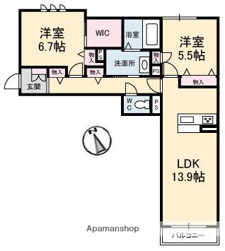 グランマスト矢賀(2LDK/2階)の間取り写真