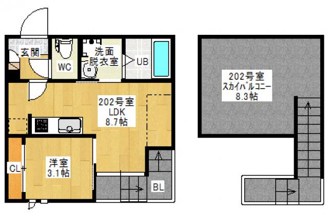 GRANDTIC REVE(1LDK/2階)の間取り写真