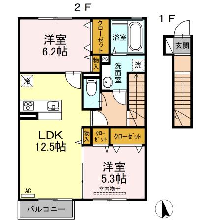 メゾンみのりⅡ(2LDK/2階)の間取り写真