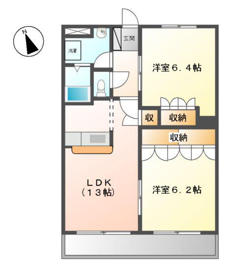 サン・リバー東原(2LDK/2階)の間取り写真