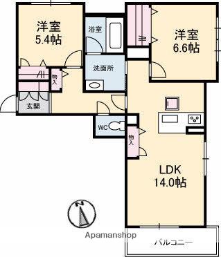 ロトンヌ LAUTOMNE(2LDK/2階)の間取り写真