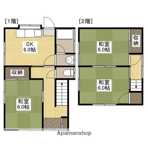 広島県広島市東区 2階建 築48年(3DK/1階)の間取り写真