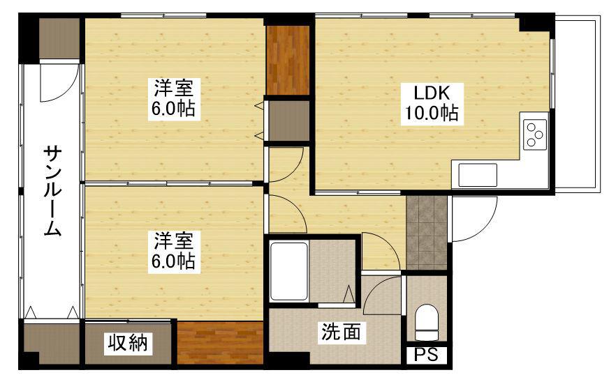 梶ビル(2LDK/3階)の間取り写真