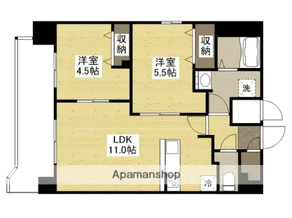 S-RESIDENCE国泰寺町一丁目(2LDK/18階)の間取り写真