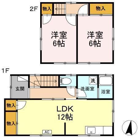 可部線 七軒茶屋駅 徒歩9分 2階建 築41年(2LDK)の間取り写真
