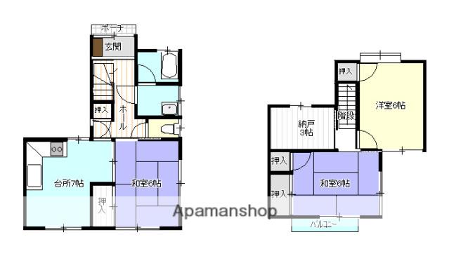 横田貸家　Ｆ棟(3SDK)の間取り写真