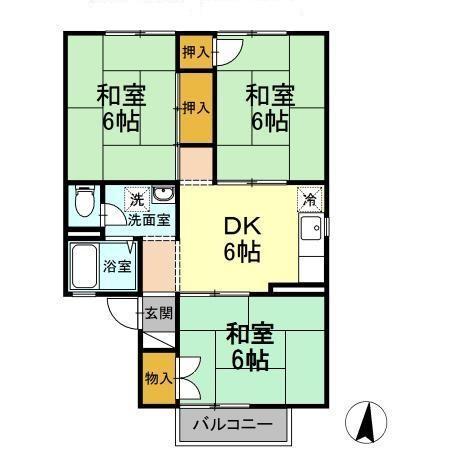 セジュール湯浅(3DK/2階)の間取り写真