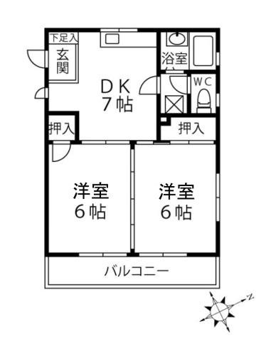 カルチェ佐川(2DK/4階)の間取り写真