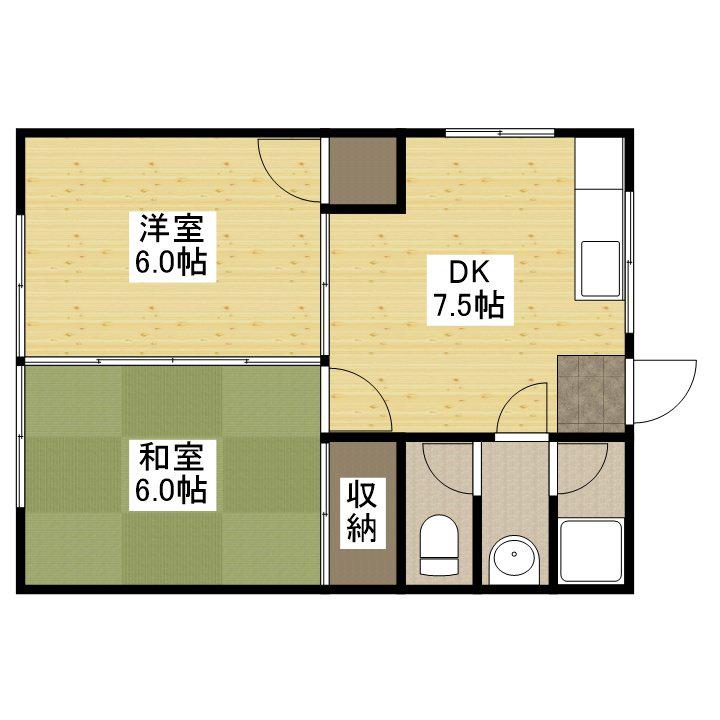 西本荘(2DK/2階)の間取り写真