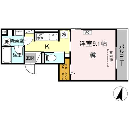 メゾン カルムII(1K/2階)の間取り写真