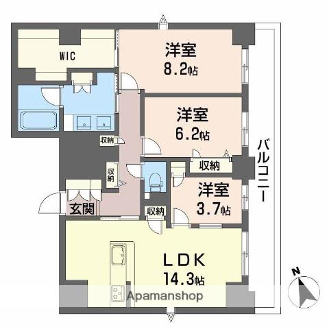 ラヴェール横川(3LDK/9階)の間取り写真