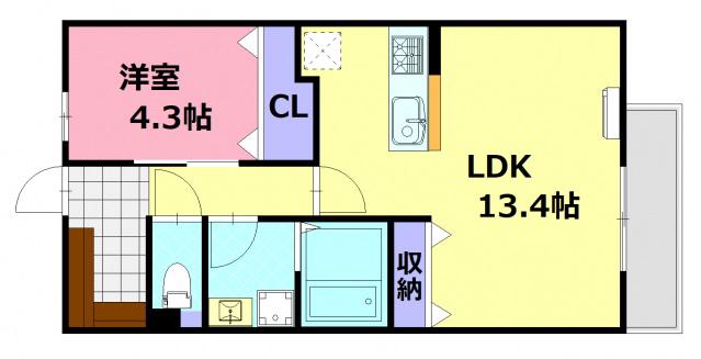 アーデル美鈴園(1LDK/3階)の間取り写真