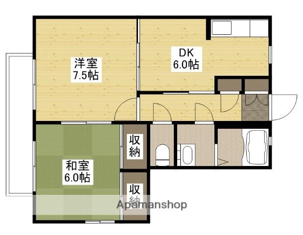 ガーデンハウス(2DK/1階)の間取り写真