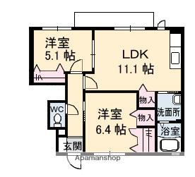 ラフォーレくるめ木(2LDK/1階)の間取り写真
