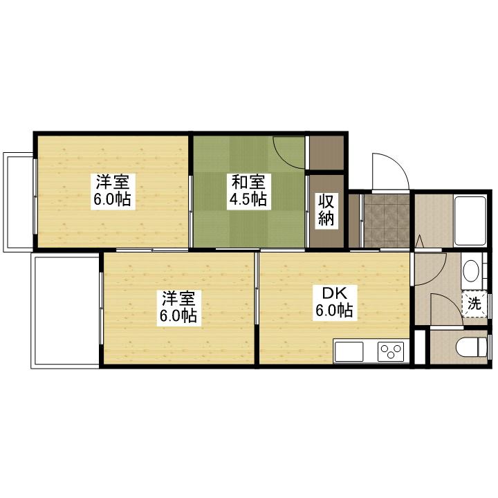岩田マンション1号棟(3DK/3階)の間取り写真