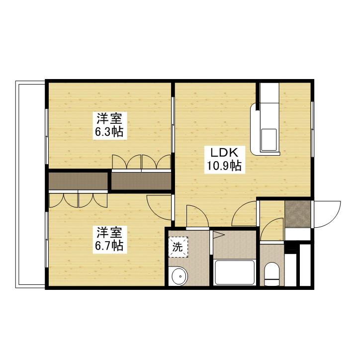 ラペルシャトー(2LDK/2階)の間取り写真