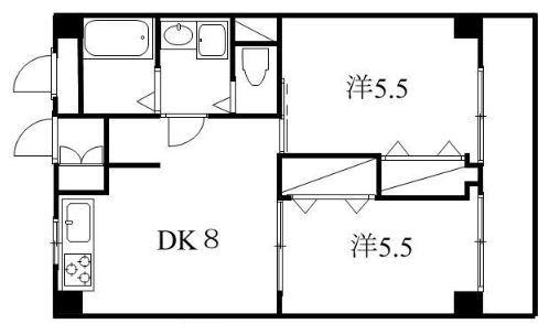 中田ビル(2DK/2階)の間取り写真
